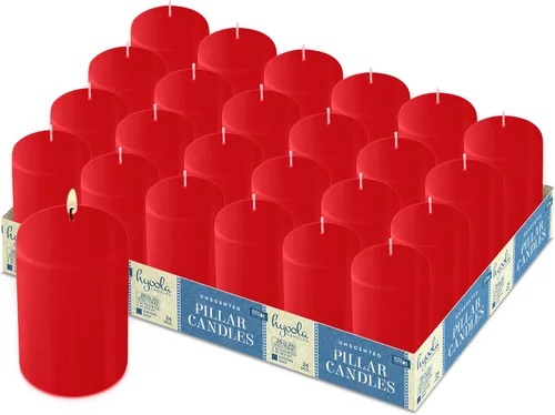 Vista 9 de HYOOLA Velas de pilar rojo de 2 x 3 pulgadas, paquete de 12 velas de pilar a granel sin perfume, hechas en Europa