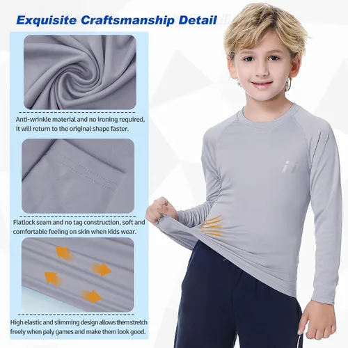 Vista 3 de MEETWEE Boys Boys Rash Guard Long Sleeve Girl UPF 50+ Sun Protection Shirt Swim Shirts Youth SPF Quick Dry Shirt Swimwear Sunsuits