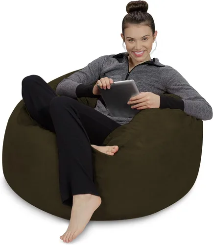 Vista 2 de Sofa Sack - Sillón puff: Puff de espuma viscoelástica de 3 pies, sofá mediano con funda de microfibra suave, color verde cocodrilo