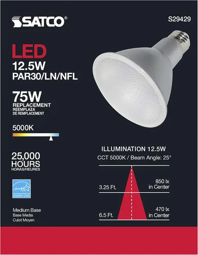 Vista 6 de Satco S29429 12.5 vatios; LED PAR30LN; 5000 K; paquete de 12 cumple con California
