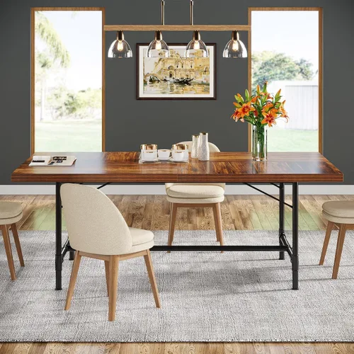 Vista 5 de Tribesigns Mesa de comedor para 6-8 personas, mesa de cocina rectangular de madera de 70.9 pulgadas con marco de metal de tubo, mesa de comedor
