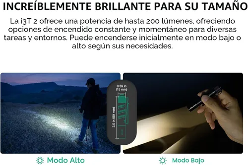 Vista 3 de OLIGHT I3T 2 EOS - Linterna de bolsillo EDC, 200 lúmenes, luz de mano compacta y brillante, doble salida, interruptor en la cola con batería AAA