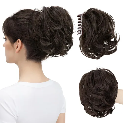 Vista 12 de Pinza de pelo con clip de garra, moño corto, pieza de cabello de moño desordenado, extensiones de cabello flexibles, ramificación de cabello