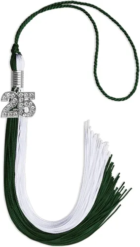 Vista 180 de Endea Graduation Borla de doble color con dije de plata brillante (negro/oro antiguo, 2025)
