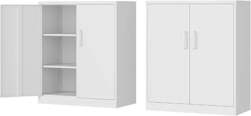 Vista 17 de Fesbos Armario de almacenamiento de metal, archivadores de acero de 36 pulgadas de alto con puertas con cerradura y estantes ajustables, gabinete