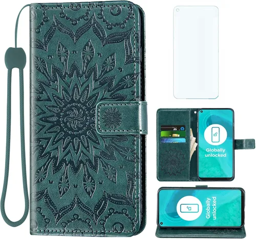 Vista 9 de Asuwish Funda de teléfono para Moto G Fast 2020 con protector de pantalla de vidrio templado y funda delgada de cuero, soporte para tarjetas Azul