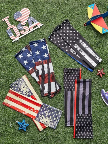 Vista 4 de Jecery 9 pares de mangas de brazo para niños y jóvenes, manga de compresión de fútbol, béisbol, bandera estadounidense para adolescentes, jóvenes