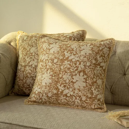 Vista 7 de Juego de 2 fundas de almohada decorativas de algodón indio vintage con estampado a mano (marrón ladrillo, 18 x 18 pulgadas (paquete de 2))