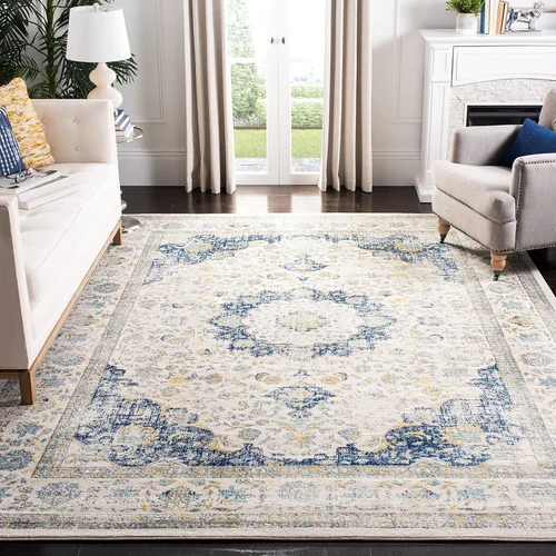 Vista 19 de SAFAVIEH Evoke Collection EVK220B Medallón oriental shabby chic de 2'2" x 4', color gris/dorado, no desprende pelusa, alfombra de acento para sala