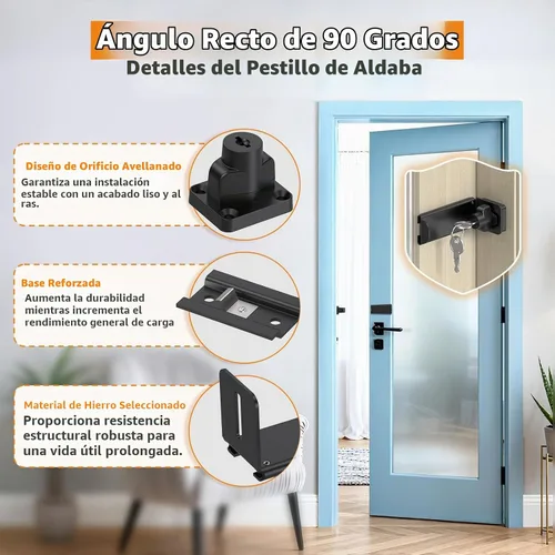 Vista 4 de Cerradura de puerta corredera de 90 grados, pestillo de hasp de ángulo recto de seguridad, pestillo de puerta para puerta corredera apto para Negro