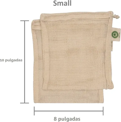 Vista 7 de Bolsas reutilizables de malla de algodón para productos – 100% algodón orgánico, duraderas, doble costura, lavables con peso de tara y cordón