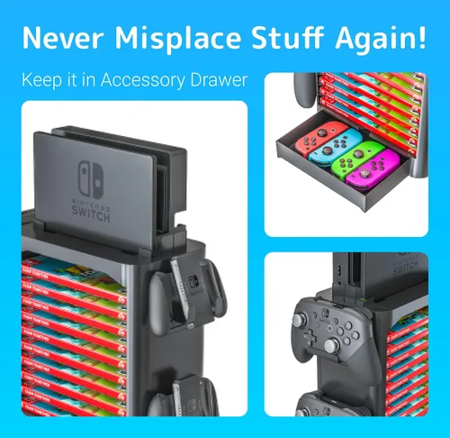 Vista 9 de Skywin Game Storage Tower + Game Card Stand for Nintendo Switch - Game Holder Disk Rack and Controller Organizer and a Card Case that Hold Up to 28