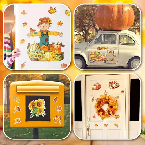 Vista 7 de Peryiter 17 imanes para puerta de garaje, imanes de otoño, decoración de puerta de garaje, imán de otoño con girasoles, pavo, camión, calabazas