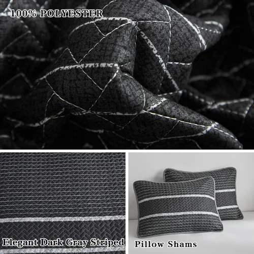 Vista 5 de Flysheep Juego de edredón bohemio gris oscuro tamaño individual para niños, 2 piezas de edredón reversible a rayas blancas sobre negro, colcha