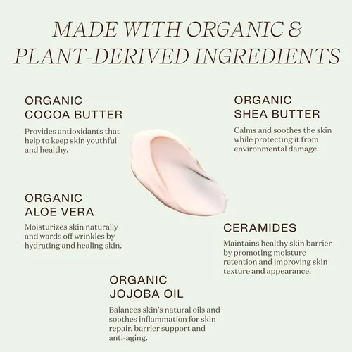 Vista 2 de Ingreendients Loción para manos y cuerpo con manteca de cacao orgánica y manteca de karité, con ceramidas, hidrata y rejuvenece la piel, natural,