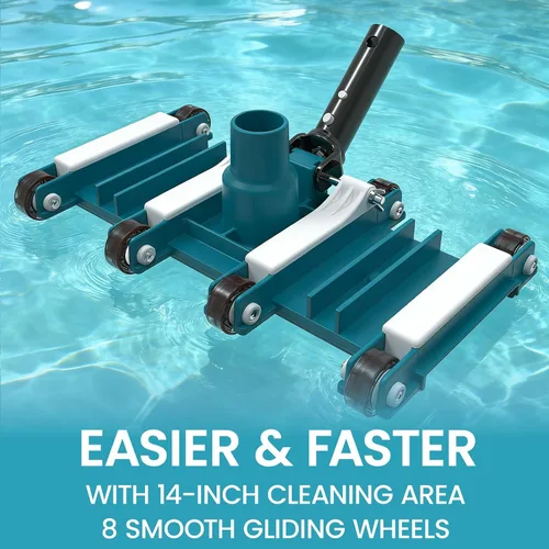 Vista 3 de POOLWHALE Cabezal de aspiradora de piscina flexible de 14" con ruedas, mango de control de dirección giratoria para piscinas enterradas y sobre