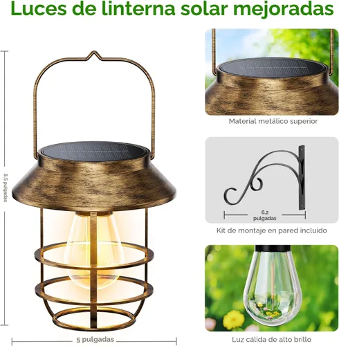 Vista 3 de Ahaorigin Faroles solares al aire libre impermeables, luces solares colgantes de alta luminosidad para exteriores con ganchos de pared, faroles