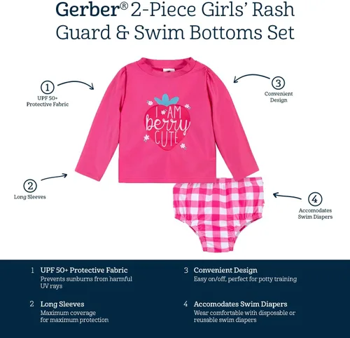 Vista 5 de Gerber Conjunto de traje de baño de manga larga para bebé y niña