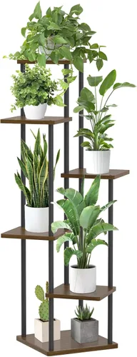 Vista 11 de Oppro Soporte para plantas de 3 niveles para interiores, soporte de esquina de metal de madera escalonada, soporte para macetas, estante de madera