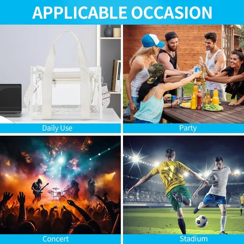 Vista 7 de Bolsa transparente UEOE para eventos en estadios, gran bolso de mano transparente con bolsa con cremallera exterior e interior para eventos