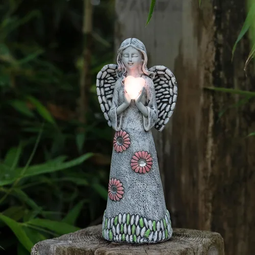 Vista 7 de Estatua de ángel solar Rezpuao - Escultura de jardín con decoración de resina para patio, césped, porche - Regalo de inauguración de casa, 10.03