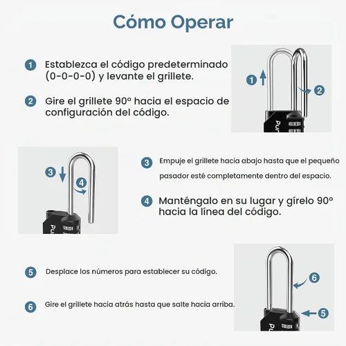 Vista 8 de Puroma Paquete de 1 Candado de Combinación de Grillete Largo de 2.6 Pulgadas, 4 Dígitos, Impermeable para Exteriores, para Cerrojo de Pestillo Negro