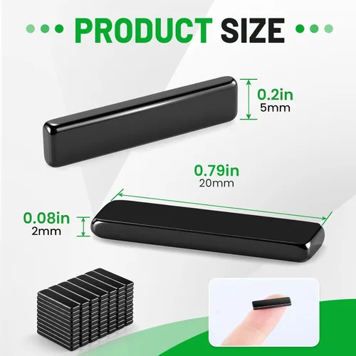 Vista 2 de 35 Pack Neodymium Bar Magnets 20x5x2mm Black Fridge Magnetic Strips Refrigerator Blocks Crafts Extra Super Sticky Bar for Science Experiments
