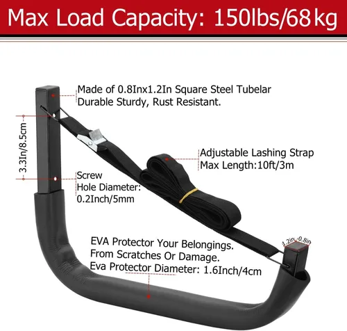 Vista 3 de Ganchos de almacenamiento para kayak, para montaje en pared, estante de canoa para garaje, para kayaks o tablas de remo, estante de pared resistente