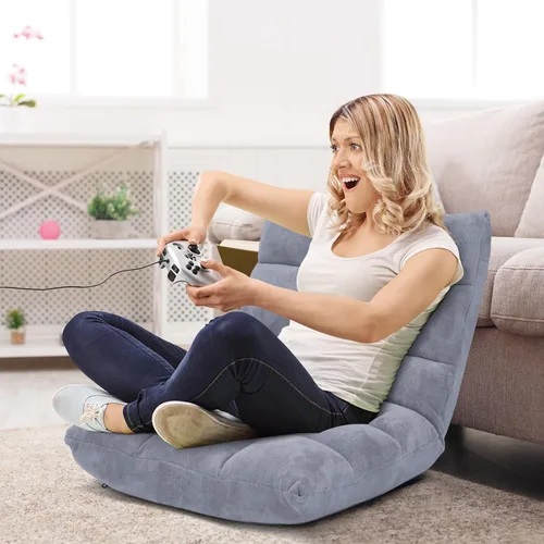 Vista 3 de Sofá de suelo de 14 posiciones, sofá plegable para juegos, cojines cómodos y marco de acero de estudio, cama ajustable en ángulo, sofá reclinable