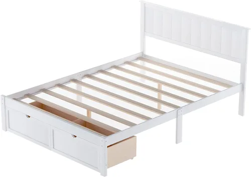 Vista 6 de Harper & Bright Designs Cama matrimonial con cajones, marco de cama de madera con almacenamiento, plataforma de madera con cabecero para niños