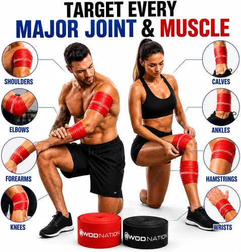 Vista 4 de WOD Nation Muscle Floss Bands Recovery Band for Tack and Flossing Sore Muscles and Increasing Mobility : Stretch Band Includes Carrying Case