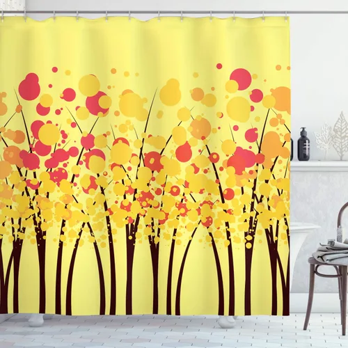 Vista 136 de Ambesonne Decor Collection, juego de cortina con ganchos para regadera Amarillo y marrón