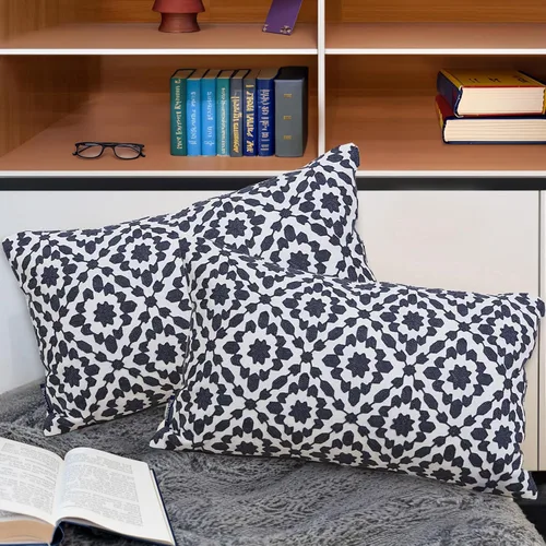 Vista 7 de Funda de almohada de algodón, diseño de bolero. Funda decorativa con diseño geométrico. En lona de algodón. Bordado, con costuras en cadena. 1pc