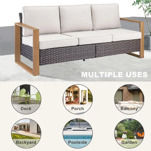 Vista 5 de Rilyson Sofá de mimbre para patio al aire libre, sofá de muebles de patio de ratán con marco resistente, mimbre de polietileno para todo