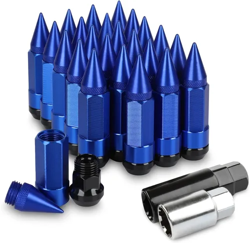 Vista 12 de 24 Piezas Picos Antirrobo Extendidos Sintonizador Rueda/Llantas Tuerca de Orejeta M14X1.5+Llave de Vaso (Negro)