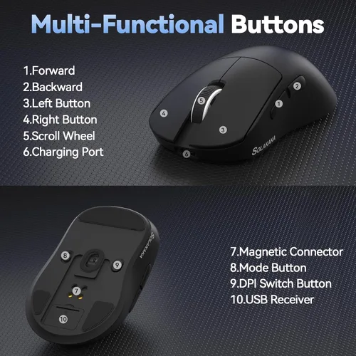 Vista 9 de SOLAKAKA SM822 - Mouse inalámbrico para juegos con base de carga, mouse inalámbrico de tres modos, sensor óptico PAW3311, hasta 24,000 DPI, mouse