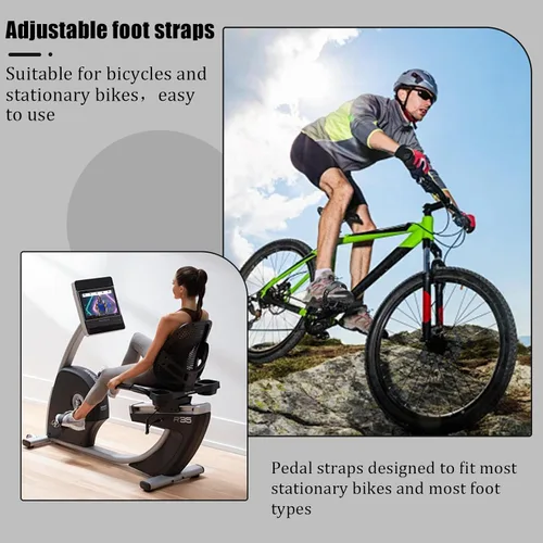 Vista 5 de 1 par de correas ajustables para pedal de bicicleta de ejercicio, correas de repuesto para pie de bicicleta estacionaria, universal para bicicleta A