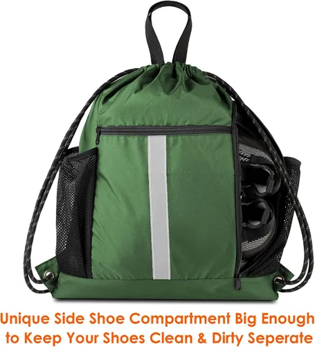 Vista 2 de BeeGreen Mochila deportiva con cordón y compartimento para zapatos y dos soportes para botellas de agua