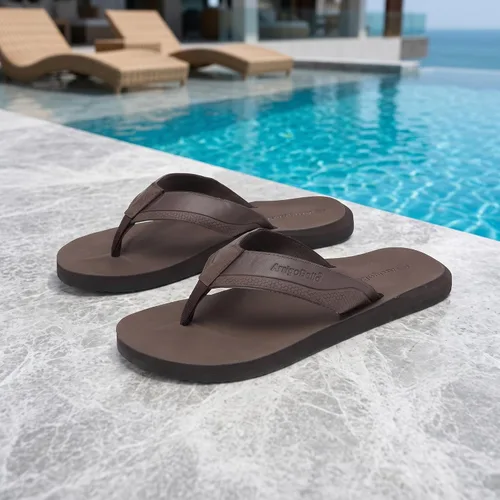 Vista 9 de AX BOXING - Chancletas de cuero para hombre, sandalias tipo pata de gallo, casuales y cómodas B- marrón