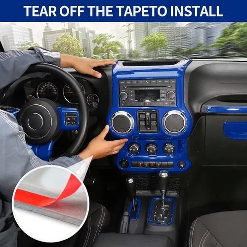 Vista 5 de RT-TCZ para Jeep JK Kit de Adornos Interiores Azul, Adorno de Panel de Tablero de Consola Central para Jeep Wrangler JK JKU 2011-2017 Accesorios