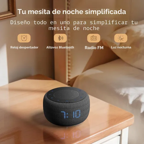 Vista 2 de BUFFBEE Reloj despertador con altavoz Bluetooth con radio FM, sonido de alta fidelidad, atenuador de rango completo, radio despertador enchufado