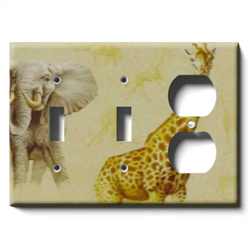 Vista 8 de Placa decorativa de salida - Jirafa y elefante en faros - Receptáculo doble dúplex