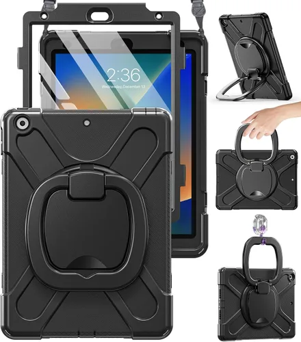 Vista 11 de BRAECN Funda para iPad de 9ª/8ª/7ª generación, resistente funda de silicona apta para niños con soporte plegable/asa para lápices, correa de hombro