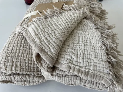 Vista 3 de Fundas de almohada 100% de muselina de algodón, 4 capas de algodón turco suave, solo fundas de almohada, no incluye manta ni colcha, color beige