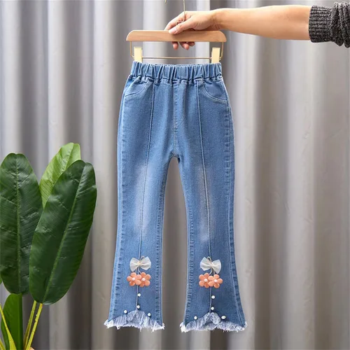 Vista 2 de Pantalones Vaqueros para niñas pequeñas, pantalones vaqueros largos de color sólido bonitos, pantalones vaqueros