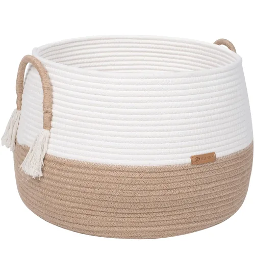 Vista 9 de R RUNKA Cesta pequeña para animales de peluche, ropa, mantas para bebé - 30 cm x 25 cm - Cestas boho para sala de estar, dormitorio, guardería