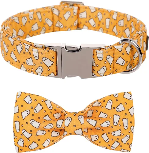Vista 12 de Collar de Halloween para perro con moño de lionet paws - Lindo collar ajustable de moño de algodón para otoño con hebilla de metal para perro A: O &