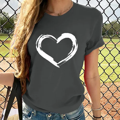 Vista 13 de Camisetas de manga corta con estampado de corazón para mujer, camisetas de ajuste regular, linda y divertida, ropa de regalo 2023