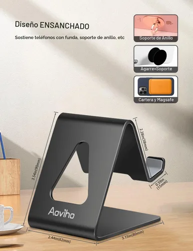 Vista 4 de Aoviho Soporte de teléfono celular para escritorio, soporte de teléfono de Negro