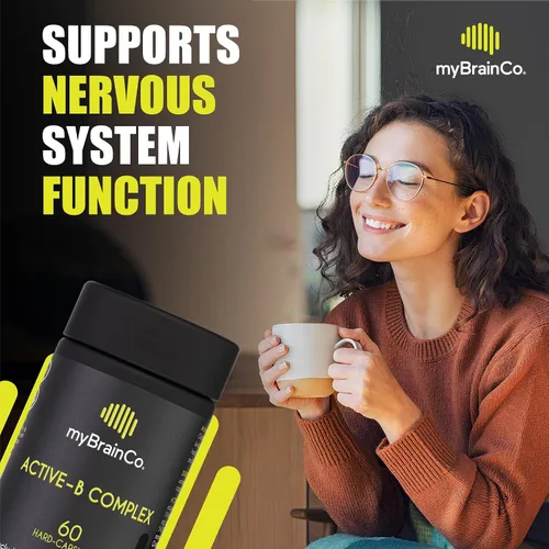 Vista 6 de myBrainCo. Complejo Active-B – Suplemento de vitamina B activada de alta resistencia con folato B2, B6, B12 y metilo – Apoya la energía, la función